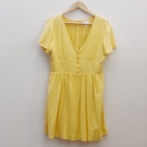 Everly | Mustard Yellow V Neck Button Waist Dress